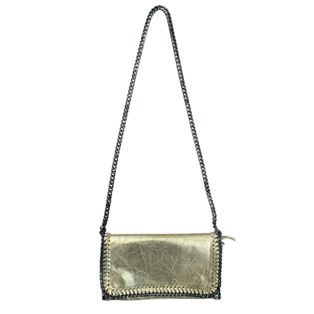 Metallic Gold Chain-Trim Wristlet Clutch